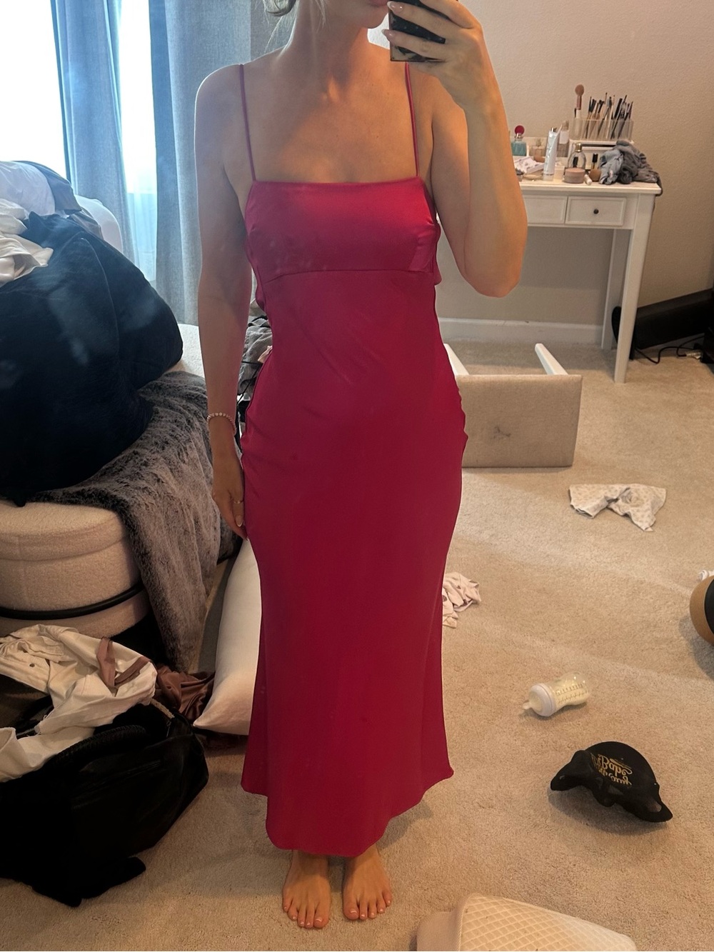 Abercrombie & Fitch Fuchsia Satin Slip Maxi Dress